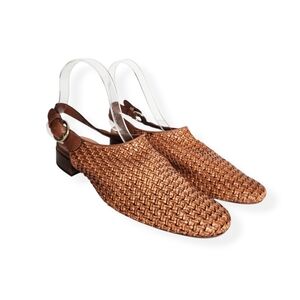 Ron White Women's Woven Brown Leather Slip On Mules Shoes Size 41 Made in Italy